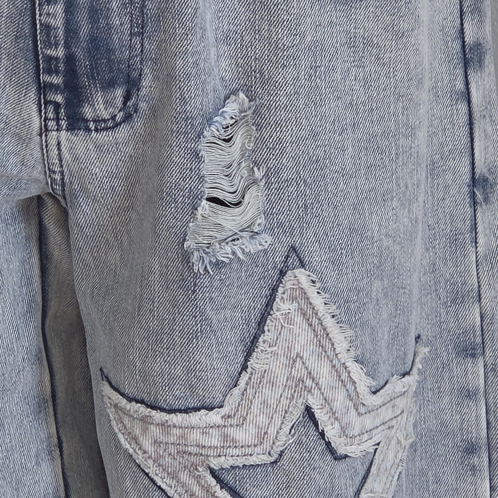 Women’s Straight Leg Jeans with Star & Peace Patchwork - Gray - Picture 9 of 13